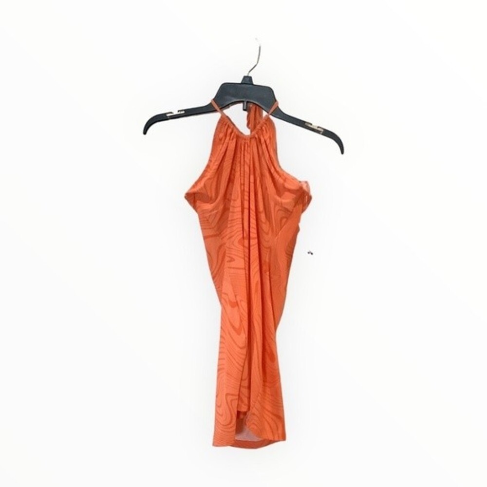 Juniors Crisscross Orange Halter Ribbed retro rad Mini Dress M disco Party
